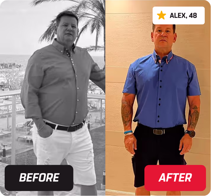 PTD client transformation showing his weight loss process with before and after pictures